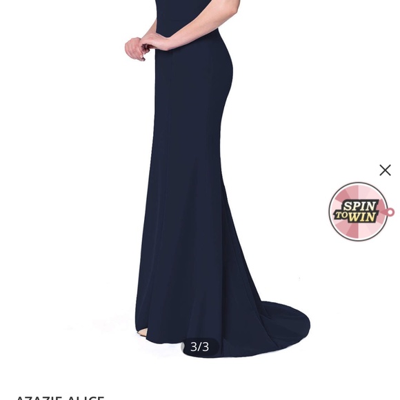 Azazie Navy Off the Shoulder Bridesmaid dress - Picture 4 of 7